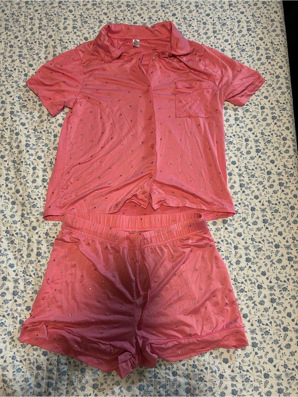 French Connection Coral Pink Short Sleeve Satin Pajama Set